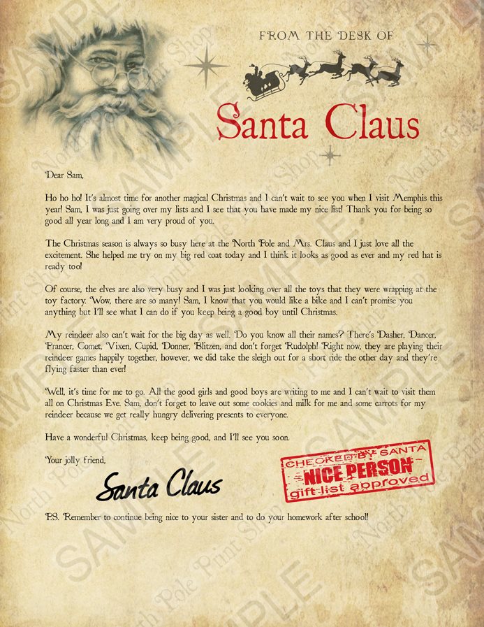 Santa's Letter No. 1. Move your mouse over the image to highlight personalizations.