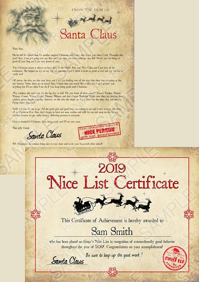 Nice List Certificate Package. Move your mouse over the image to highlight personalizations.